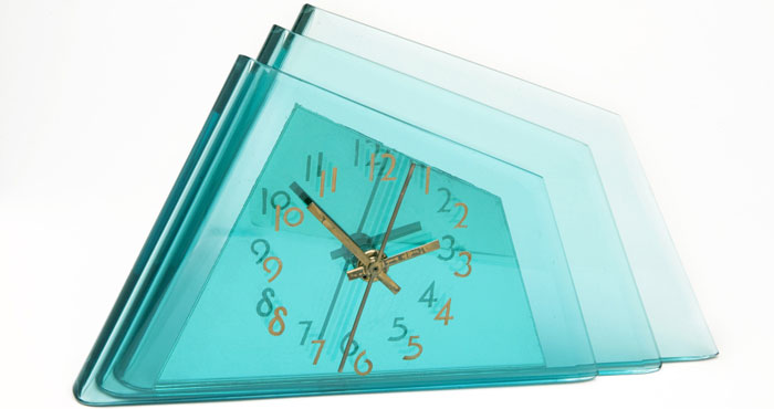 American Art Deco Crystal Bent Fyrart Glass Clock