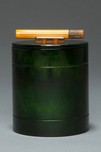 Stunning Catalin Bakelite Cigarette Box in Deep Green with Carved Cigarette