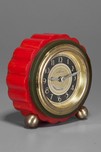 Beautiful Fluted Bakelite Clock by New Haven in Red with Green