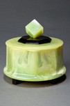 Rare Catalin Box with Cube Finial in Pistachio Green + Black