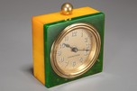 Great Emerald Green and Yellow Laminated Bakelite Clock