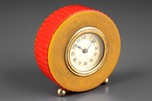 Beautiful Fluted Bakelite Clock by New Haven in Red + Onyx Green