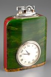 Superb 3-Color Emerald Green Laminated Catalin Clock-Lighter Combo