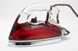 Art Deco Red Saunders Pyrex Glass ”Silver Streak” Iron