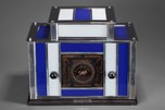 Radio-Glo Stained Glass + Chrome Radio in Blue with White - Exceptional