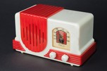 Addison 2 ”Waterfall” Catalin Art Deco Radio in Alabaster + Red