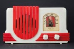 Addison 2 &rdquo;Waterfall&rdquo; Catalin Art Deco Radio in Alabaster + Red