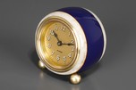 Avon Catalin Barrel Shaped Clock in Laminated Indigo Blue + Alabaster