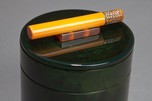 Stunning Catalin Bakelite Cigarette Box in Deep Green with Carved Cigarette