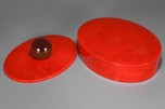 Large Oval Catalin Box in Bright Red with Apple Juice Knob