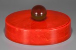 Large Oval Catalin Box in Bright Red with Apple Juice Knob