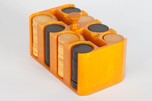 Incredible Bright Orange Catalin Poker Chip Holder - Yellow + Black Chips