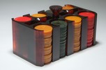 Catalin Bakelite Poker Chip Caddy with Chips - Rare Color Art Deco Design