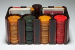 Catalin Bakelite Poker Chip Caddy with Chips - Rare Color Art Deco Design