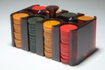Catalin Bakelite Poker Chip Caddy with Chips - Rare Color Art Deco Design