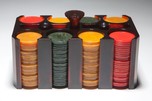 Catalin Bakelite Poker Chip Caddy with Chips - Rare Color Art Deco Design