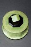 Rare Catalin Box with Cube Finial in Pistachio Green + Black