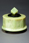 Rare Catalin Box with Cube Finial in Pistachio Green + Black