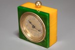 Great Emerald Green and Yellow Laminated Bakelite Clock