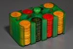 Rare Clear Bright Green Catalin Poker Chip Caddy with Chips - Incredible
