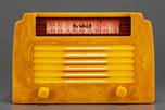 DeWald A-502 ’Step-Top’ Catalin Radio in Swirled Sand + Yellow Insert Grille
