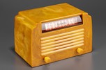 DeWald A-502 ’Step-Top’ Catalin Radio in Swirled Sand + Yellow Insert Grille
