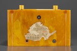 DeWald A-502 ’Step-Top’ Catalin Radio in Swirled Sand + Yellow Insert Grille