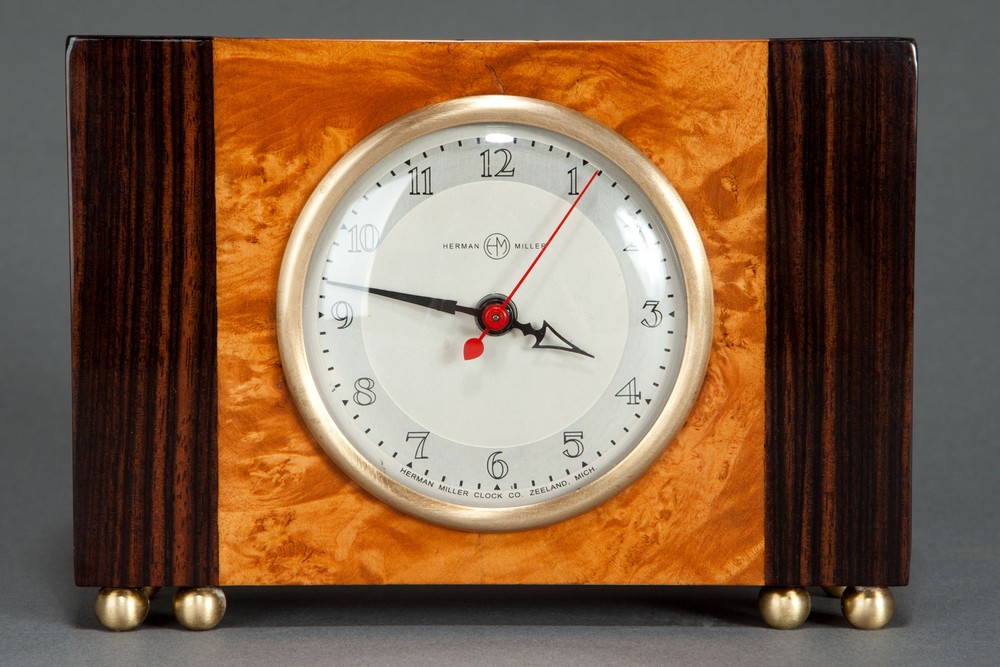 Stunning Art Deco Herman Miller Clock with Brass Trim + Exotic