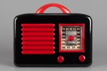 Continental Art Deco Radio in Black Bakelite + Red Trim