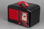 Continental Art Deco Radio in Black Bakelite + Red Trim