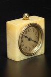 Deco LUX Clock in Marbleized Yellow Bakelite Catalin