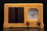 Catalin Motorola 52 ’Vertical Grill’ Radio - Marbleized Apricot + Tortoise