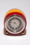 Catalin Barrel Shaped Red + Yellow Laminated New Haven Art Deco Clock