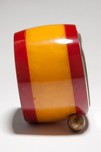 Catalin Barrel Shaped Red + Yellow Laminated New Haven Art Deco Clock