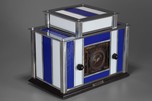 Radio-Glo Stained Glass + Chrome Radio in Blue with White - Exceptional