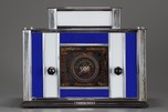 Radio-Glo Stained Glass + Chrome Radio in Blue with White - Exceptional