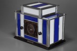 Radio-Glo Stained Glass + Chrome Radio in Blue with White - Exceptional