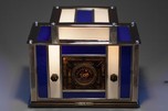 Radio-Glo Stained Glass + Chrome Radio in Blue with White - Exceptional