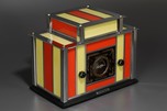 Radio-Glo Stained Glass + Chrome Radio in Coral with Yellow - Exceptional