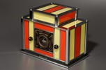 Radio-Glo Stained Glass + Chrome Radio in Coral Red with Yellow - Great