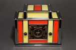 Radio-Glo Stained Glass + Chrome Radio in Coral Red with Yellow - Great