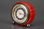 Red and Green Fluted Bakelite Clock by New Haven