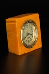 Deco Viking Clock in Marbleized Butterscotch Bakelite Catalin